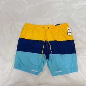 Club Room Yellow, Blue, and Light Blue Swim Trunks